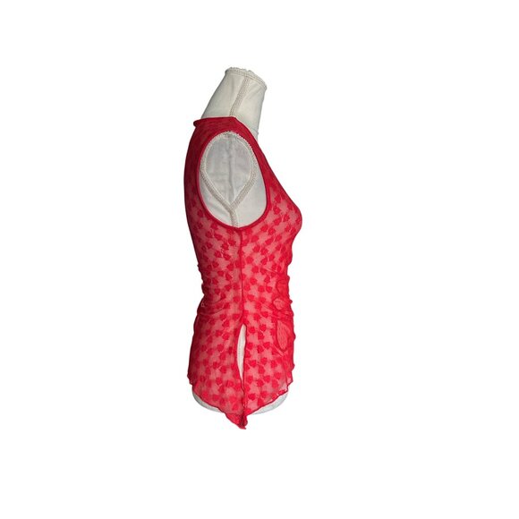 Wild Fable Red Lace Sleeveless Asymmetrical Sheer Top Mesh Fairy Romantic XS NWT - Picture 3 of 9